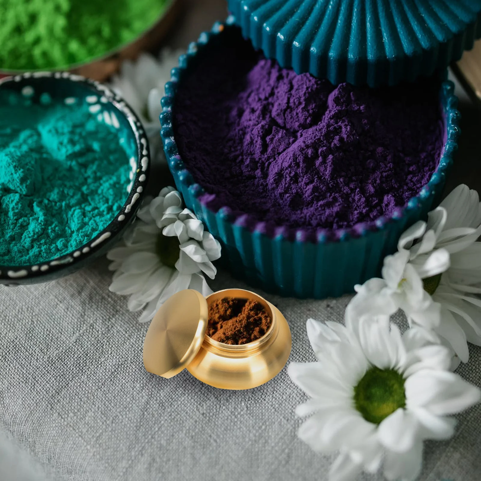 1 قطعة جرة مسحوق البخور النحاسية الصغيرة محكم خزان إبريق شاي الزخرفية متعددة الوظائف منضدية ديكور البخور مسحوق جرة