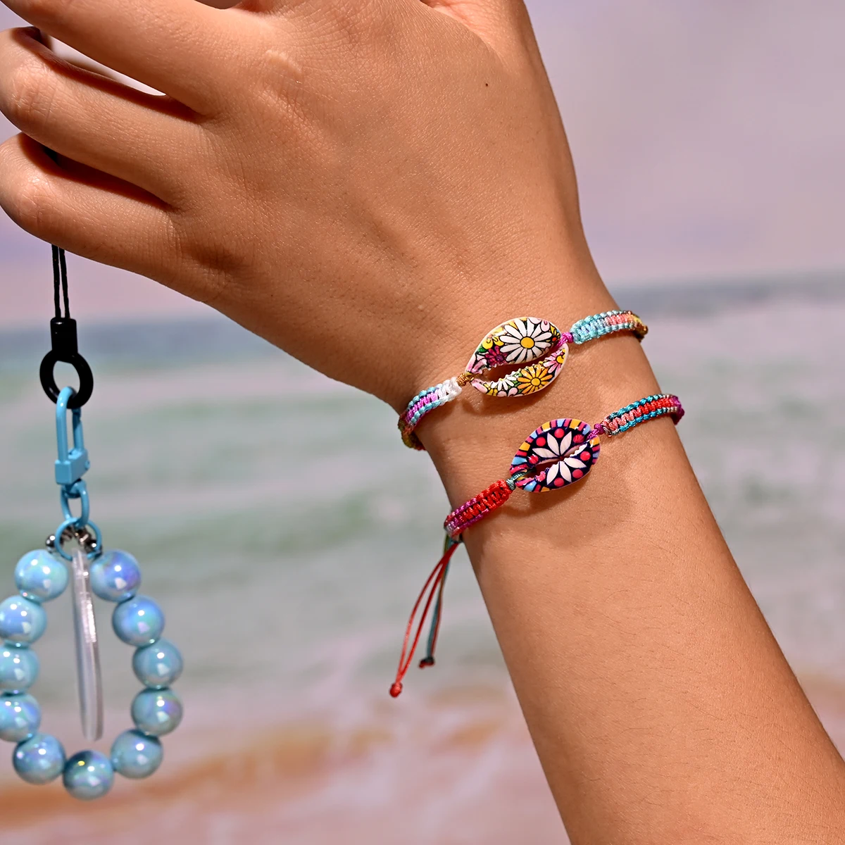 2 Teile/satz Blume Shell Freundschaft Armband Für Frauen Mode Sommer Strand Stil Schöne Farbverlauf Seil Weben Armbänder