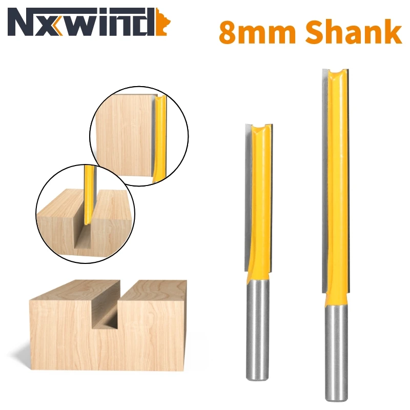 NXWIND 2PCS 8MM Shank Long Blades Straight Router Bit Woodworing Milling Cutter For Wood Cleaning Flush Trim