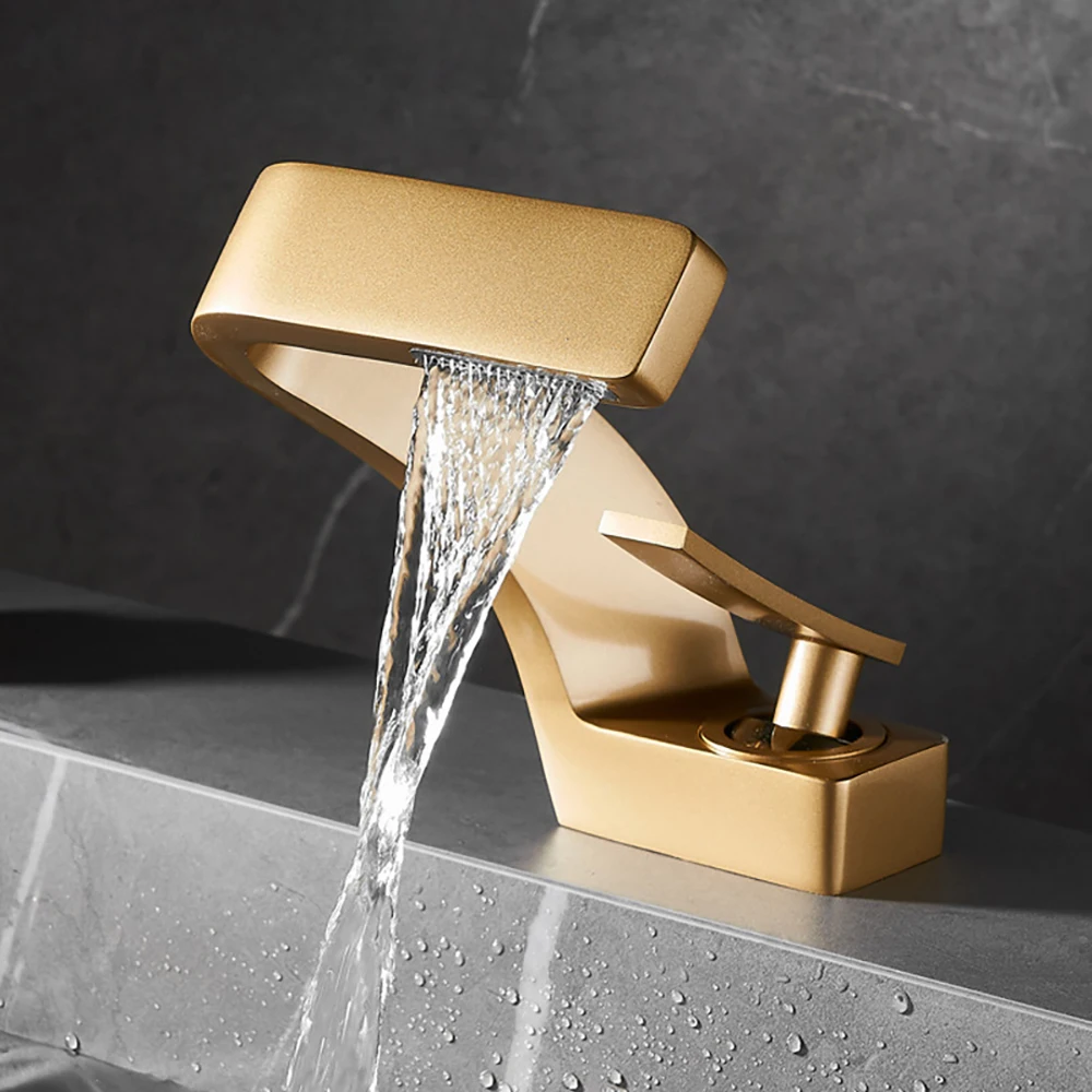 

Tianview Brass basin faucet gold creative waterfall home single-hole sink washbasin vanity basin hot and cold water faucet