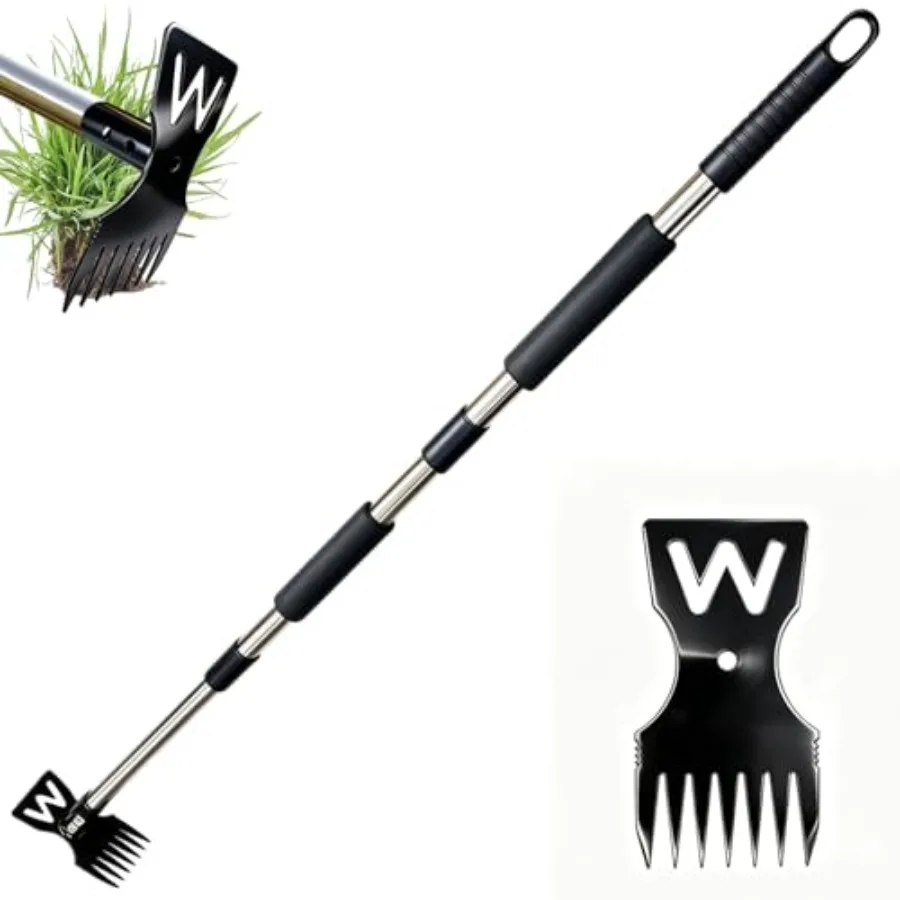 

Weed Puller Tool - 60" Manual Weeder Remover Tool, Long Handle Weed Grabber Remover, 2 in 1 Hand Weed Rake and Garden Hoe, Heav