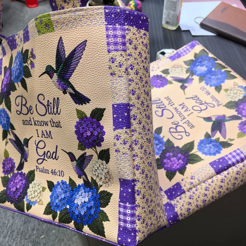 Religious Psalm Tote Bag Floral Hummingbird Pattern Large Shoulder Handbag Reusable Grocery Bag Women Daily Commute Shopping Bag