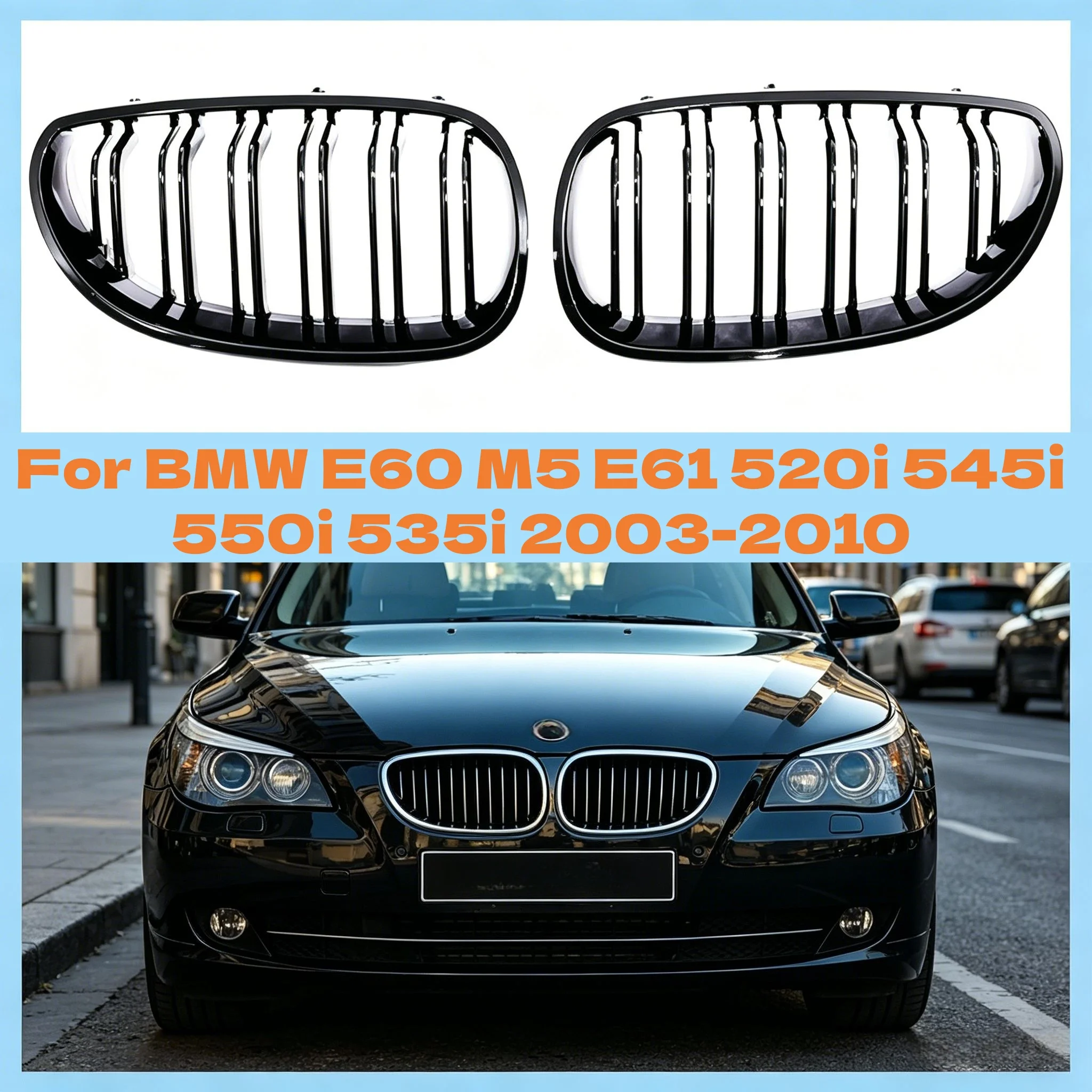 

Car Kidney Grille Matte/Glossy Black Grill Double Line For BMW E60 M5 E61 520i 545i 550i 535i 2003-2010 5 Series 51137027061