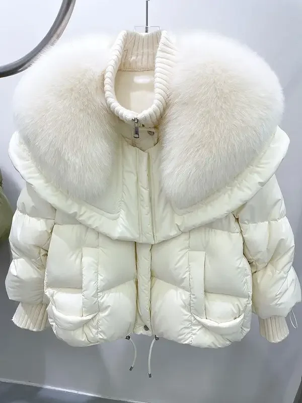 Fox Fur Collar Goose Down Jacket Fur Down Jacket Female Short Haining Winter Coat 2024 New Bread Clothing Women Winter Parkas