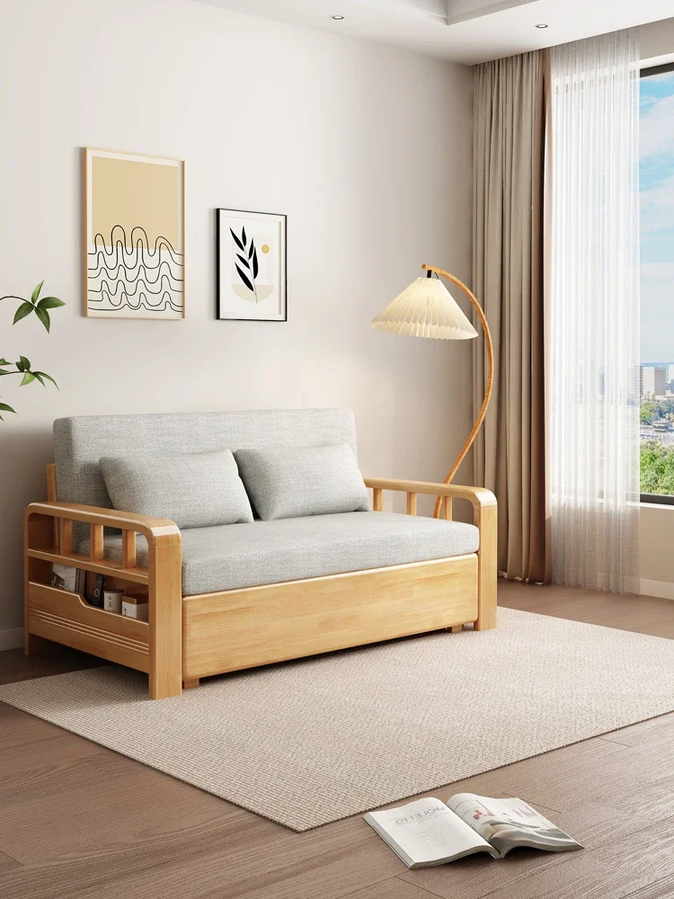 

The solid wood sofa bed is foldable and dual-purpose, modern and minimalist