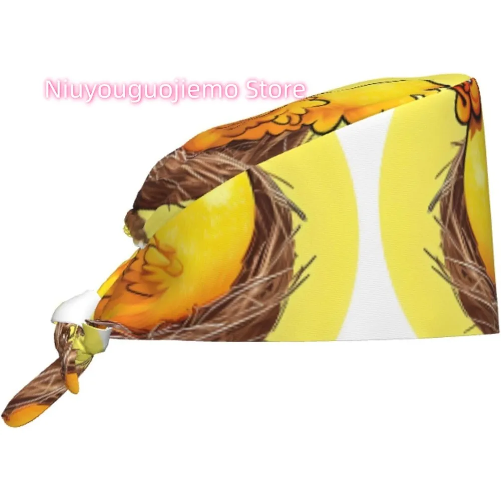 

Cleaning Working Cap Bird's Nest Golden Chicken Prints Chef Hat for Women & Men, Adjustable, Breathable