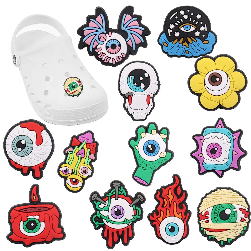 Hot Sale 1-12pcs PVC Shoe Charms Terrifying Monster Eyeballs Accessories DIY Shoes Decoration For Wristbands Kids X-mas Gift