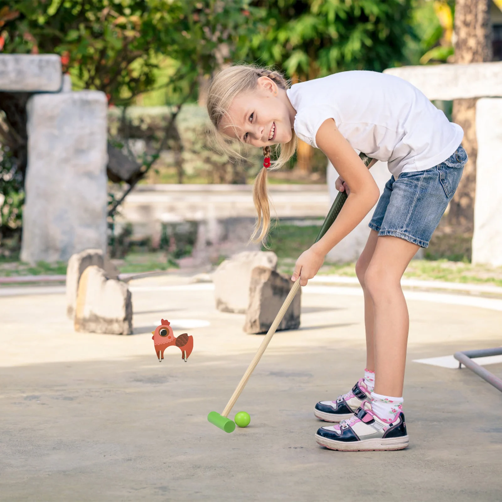 

1 Set Kids Croquet Kit Animal-Shaped Wooden For Children Indoor Outdoor Fun Hand-Eye Coordination Animal Themed