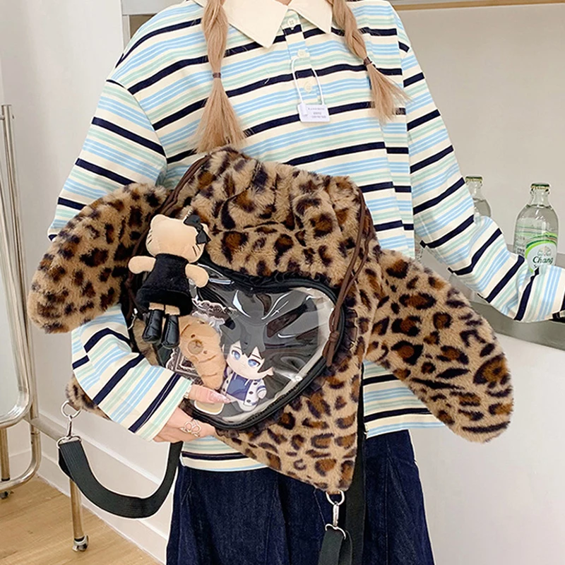 Ita Bag, Rucksack mit Klarsichtfenster, Damenmode-Plüsch-Umhängetasche mit Kordelzug, Leichte Schultasche mit großer Kapazität – Detail 9