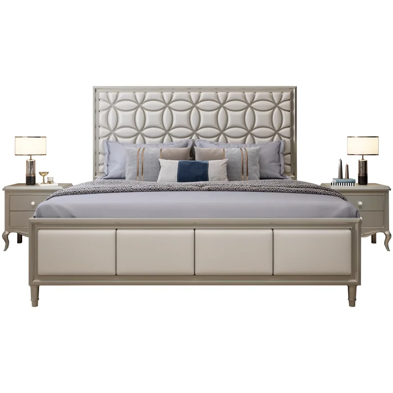 

Кровать из массива дерева в американском стиле, 1,8 метра, современная, простая, для главной спальни, двуспальная, европейская, новинка 2022 года, с дизайном в виде четырехлистного клевера, Emperor B.