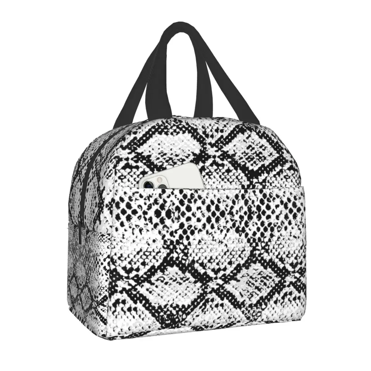 Snake Skin Texture Insulated Lunch Bags for Women Snakeskin Print Portable Cooler Thermal Food Lunch Box School Travel Picnic