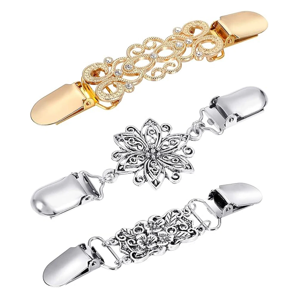 Vintage suéter chal Clips patrones de flores Retro cárdigan cuello vestidos Clips broche Clips camisa Clips para mujeres niñas
