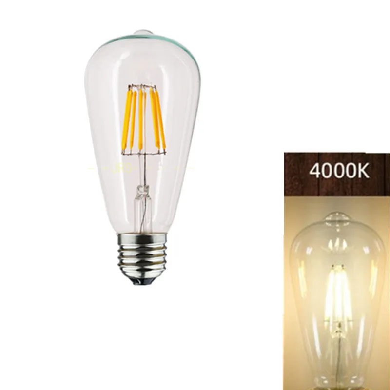 6 قطعة LED ST64 E27 2 واط 4 واط 6 واط 8 واط 10 واط 12 واط 4000 كيلو الأبيض الدافئة إنتاج اديسون خيوط لمبة عكس الضوء E27 B22 110 فولت 220 فولت الطاقة ضوء مصباح