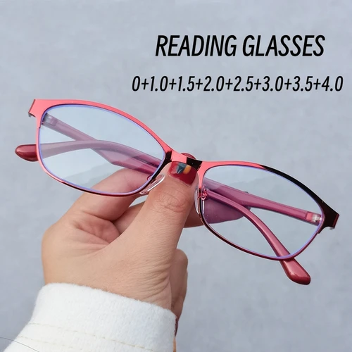 Nuevas gafas de lectura antiluz azul para mujer, gafas de presbicia con montura completa de Metal, gafas de ordenador con acabado a la moda de 0 a + 4,0