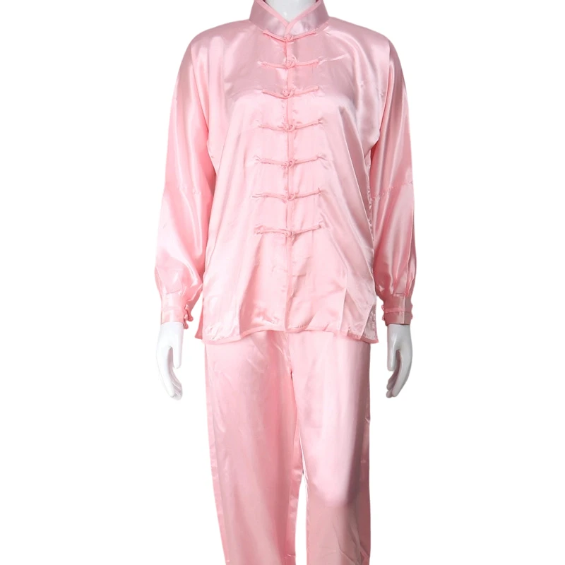 Men Women Satin Kung Fu Outfit Classic Tai Chi Suit Long Sleeve Top Elastic Cuff Pants for Wushu Tai Chi Training Cultural Show