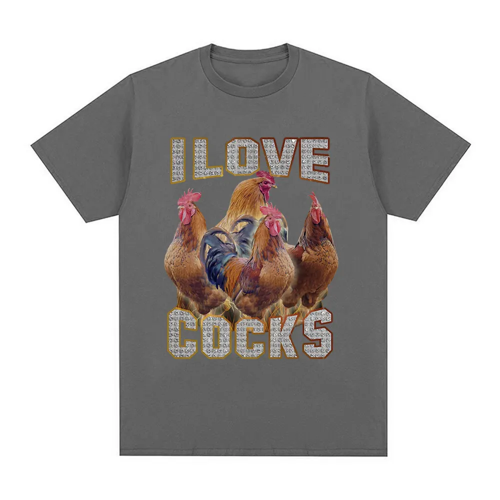 I Love Cocks Funny Roosters Meme T Shirt Chicken Lovers Short Sleeve T-shirt Men Women 100% Cotton Oversized T Shirts Streetwear