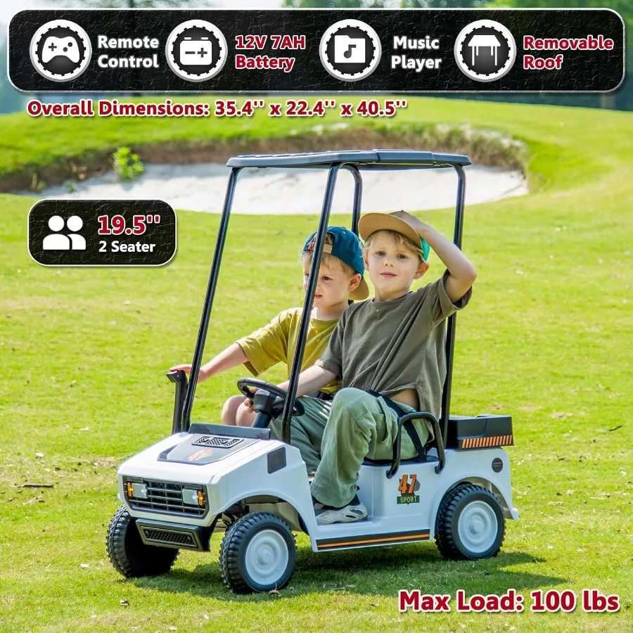 12V 7AH ゴルフカート 男の子 女の子向け バッテリー駆動 乗用玩具 親用リモコン付き 2人乗りゴルフカート プラスチック製