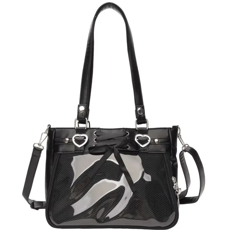 Ita Bag Crossbody with Ribbon Women Kawaii Clear Cute Shoulder Bag Student Girl Heart Ita Bag with Insert