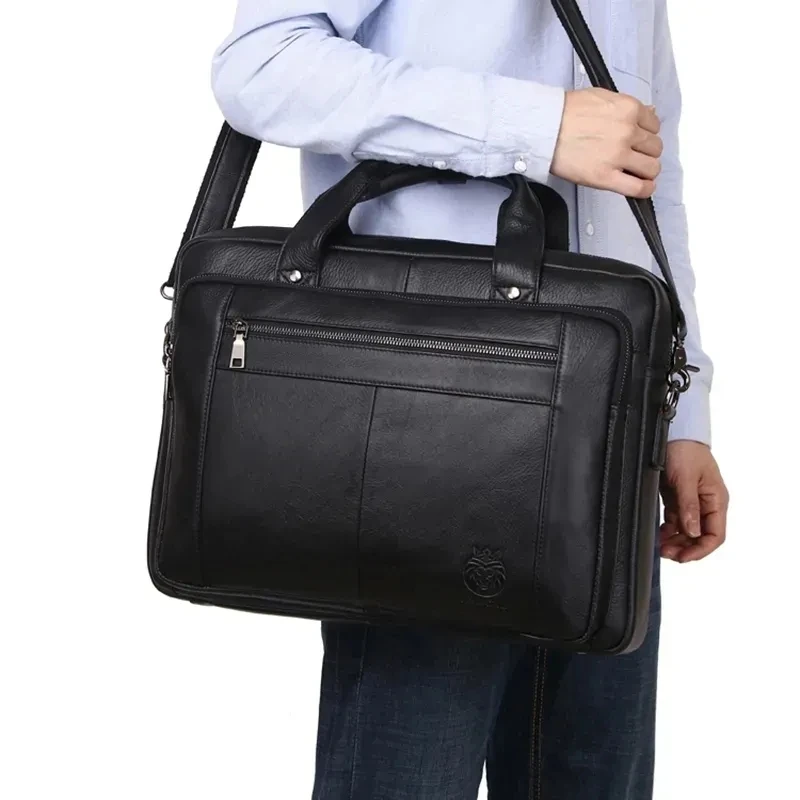 Brand Design 15.6 inch Genuine Leather Bussiness Briefcase Black Men Luxury Handbags Laptop Briefcase Bags Office Computer Bag