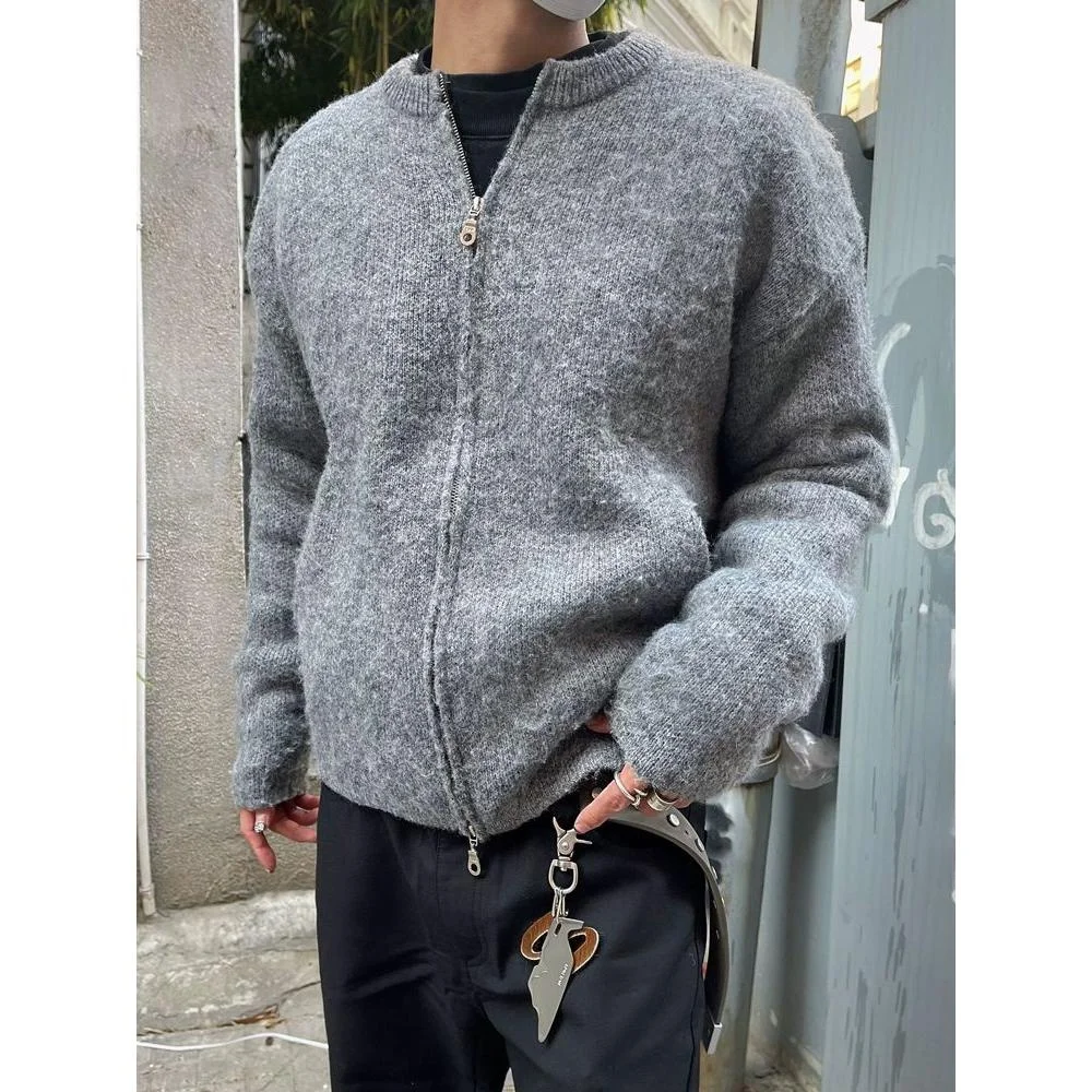 

American Retro Casual V-ne Knitted Sweater Men Pure Color Outerwear Autumn Winter New Sle Loose Fit Long Sve Coat