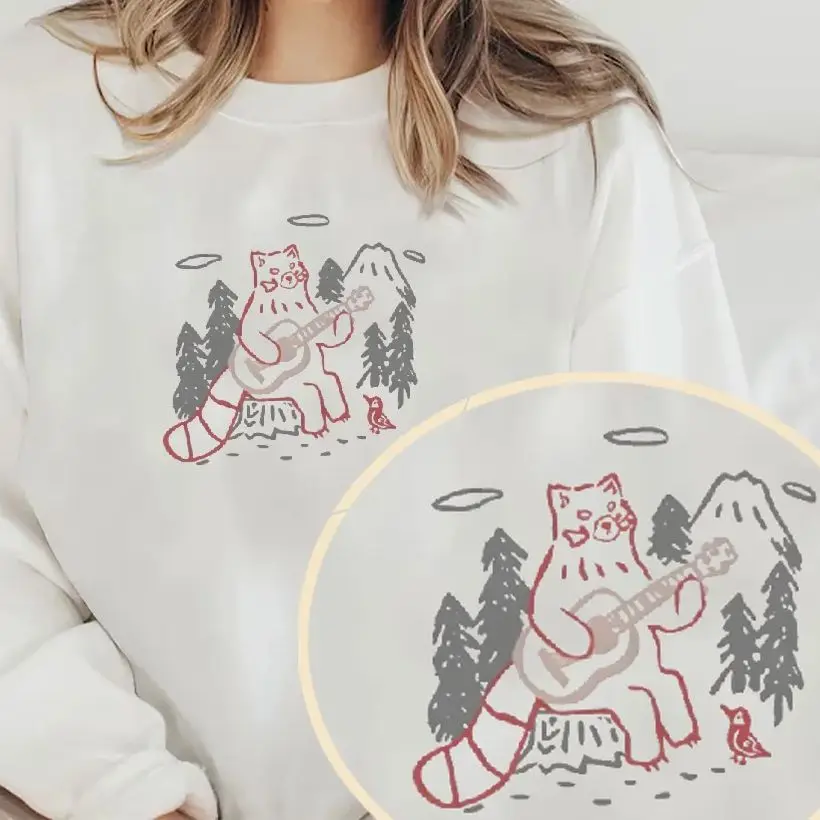 Unisex Sweatshirt  Long Sleeves Casual Hoodies Stylish Pullover Daily Wear Multiple Colors Versatile  Guitar Forest Raccoon
