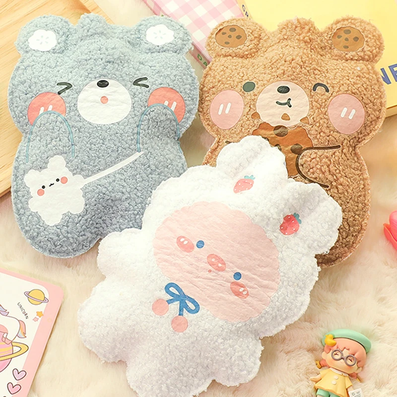 Mini Hot Water Bag Cute Cartoon Plush Bear Water Filling Bottle Pink Bear Flannel Portable Hand Feet Warmer For Girls 350ml