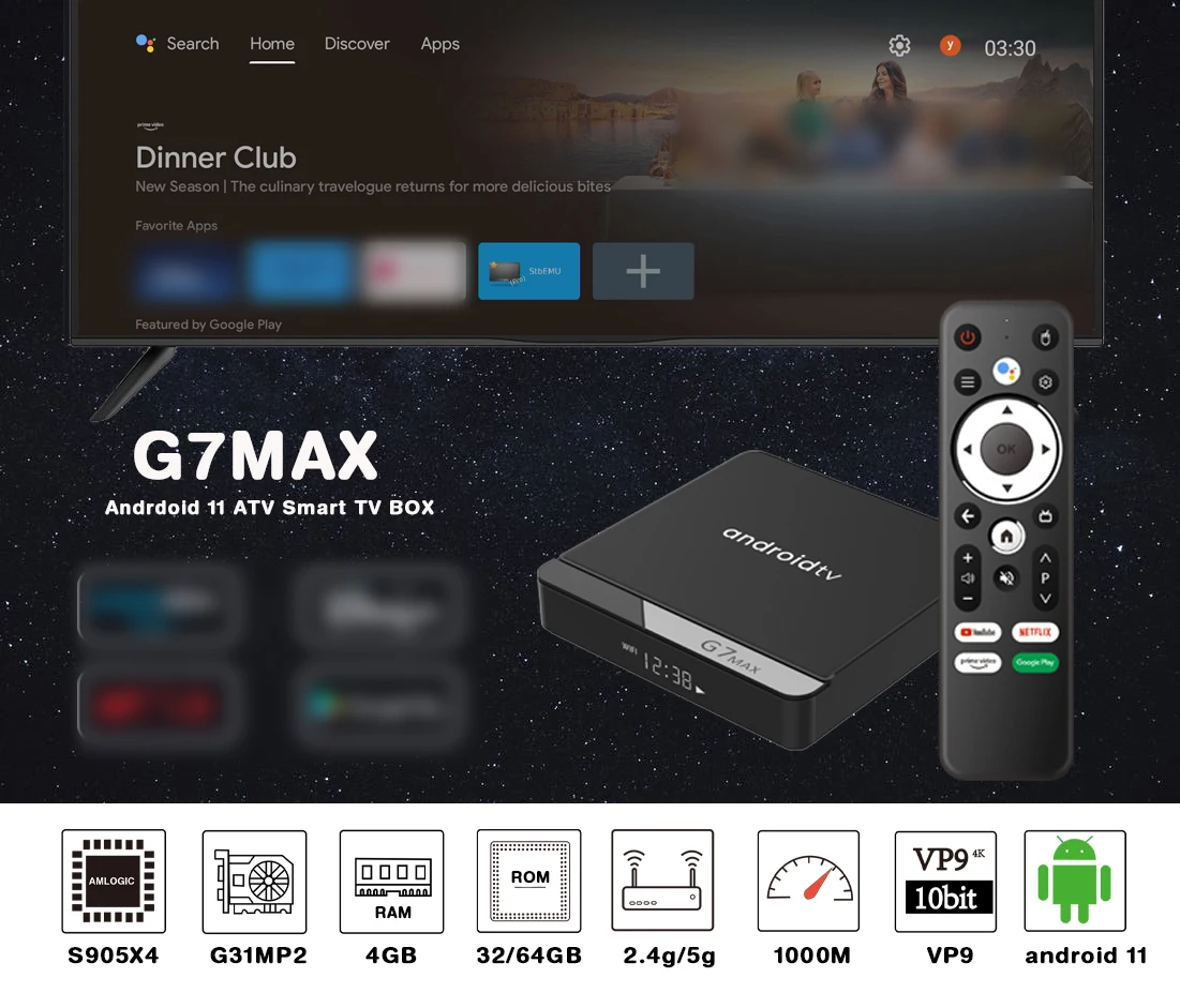 G7 Max Smart TV Box Android 11 S905X4 4GB 64GB 1000M AV1 4K HD 2.4GHz/5GHz Dual Wifi USB3.0 Set Top Box Media Player 4GB 32GB