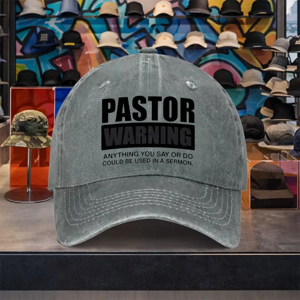 Pastor-Warning-Text-Baseball-Cap-Unisex-Vintage-Washed-Denim-Hat-for-Outdoor-Travel-Casual-Wear