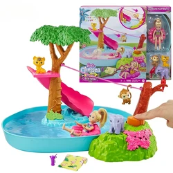 Original Barbie Chelsea Doll Lost Birthday Jungle Adventure Slide Rope Baby Toys for Girls Play House Accessories Pool Surprise