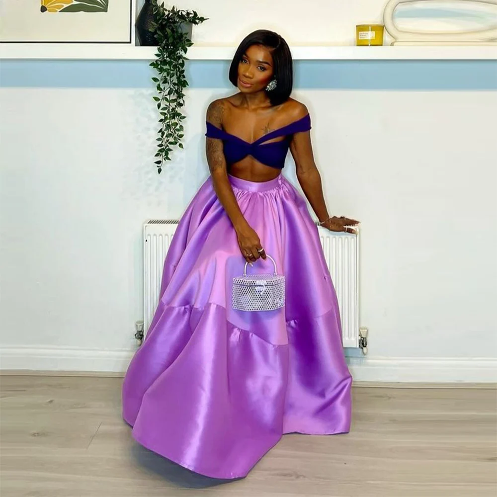 Light Purple Satin Long Skirts Lady High Waist A Line Skirt  Girls Birthday Party  Skirt Women  Formal  Wear