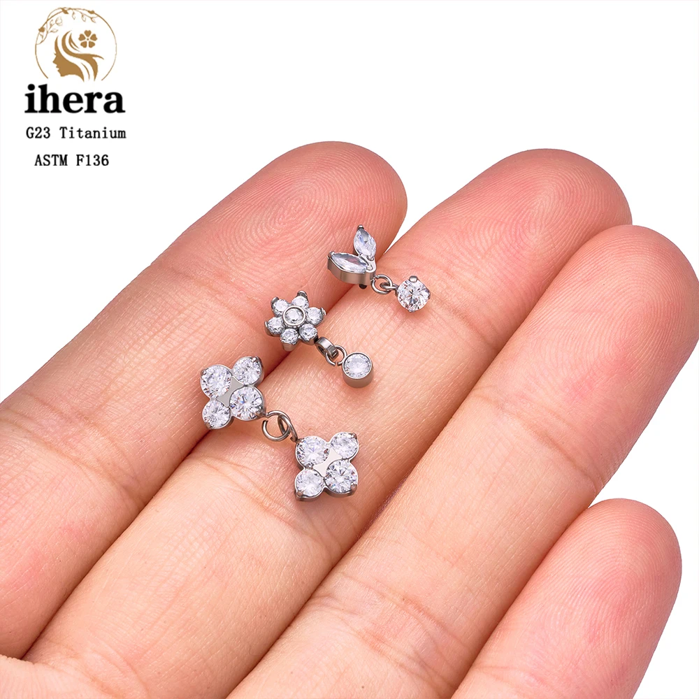 ASTM F136 Titanium Ear Cartilage Earrings Internal Thread 16G Hidden Helix Stud CZ Drape Chain Flat Back Tragus Piercing Jewelry
