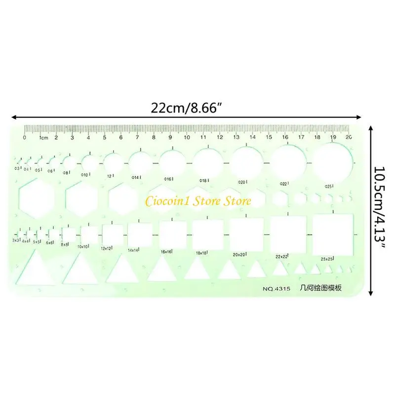A3PC Círculos Plásticos Geométricos Quadrados Hexágonos para Modelo Triângulo Régua Desenho T