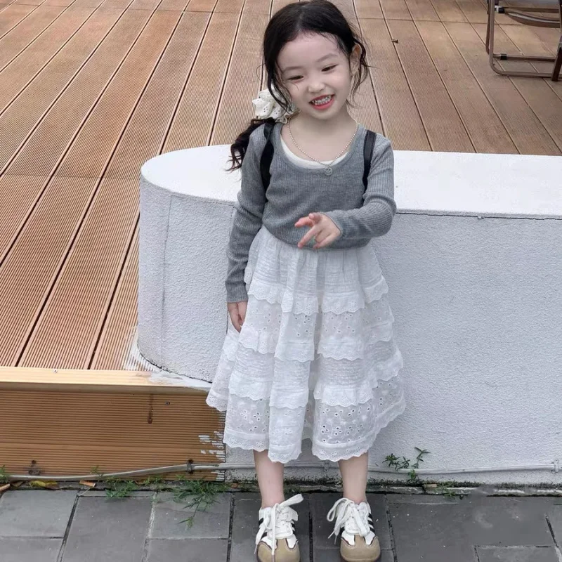 

KXKM-Korean Girls' Spring and Summer25New Vintage Lazy Sweet Fake Two-Piece Top and Skirt Set