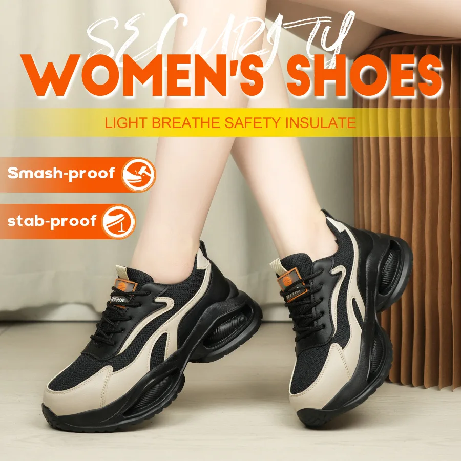 Women\'s lightweight comfortable soft-soled shoes steel head anti-smash anti-puncture work shoes fashion breathable safety shoes