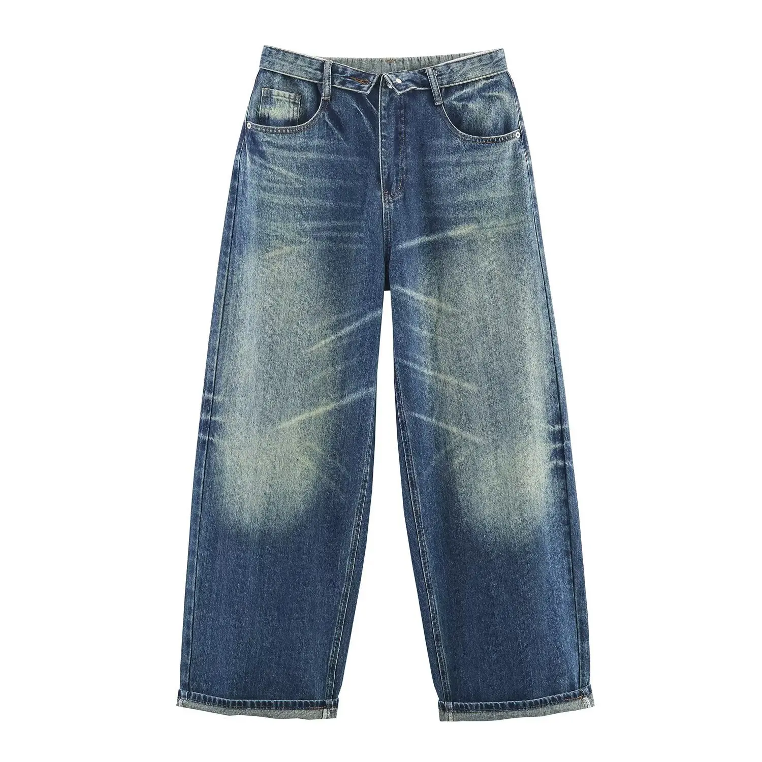 ديف آند دي ملابس امرأة أمي الجينز الحد الأدنى فضفاض الحريم الجينز الرجعية غسلها للطي الخصر الدنيم السراويل النسائية منتصف الخصر الجينز #3