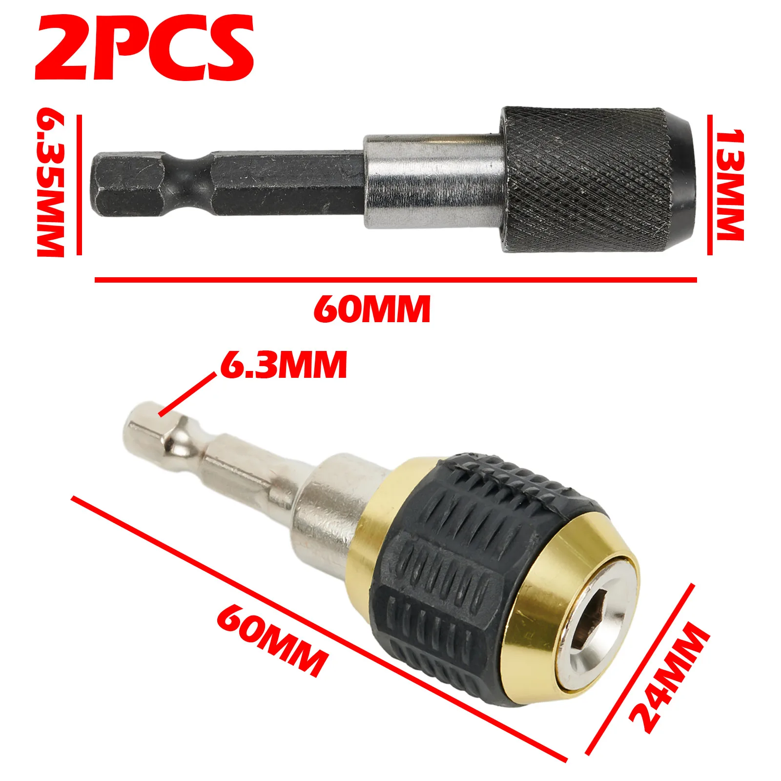 2pcs 60mm Hex Shank Quick Change Adapter Keyless Drill Chuck Converter For Electric Drills And Screw Extractors