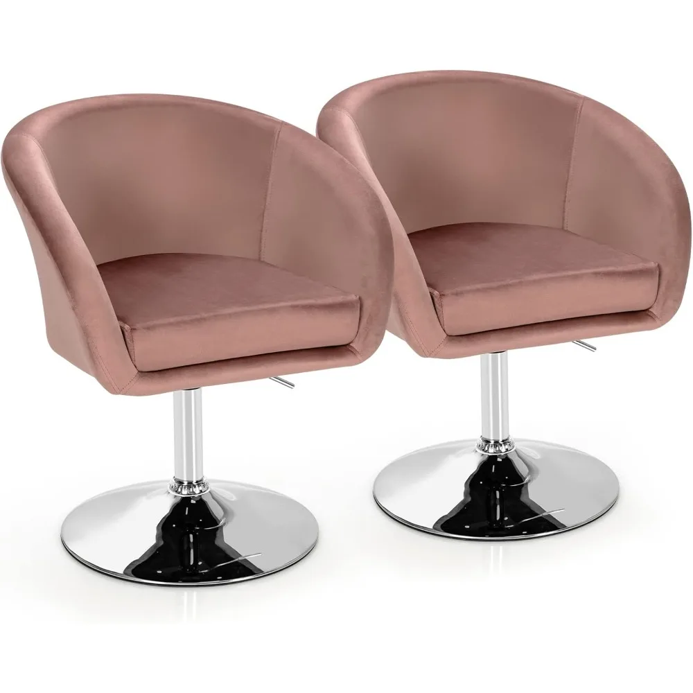 

Vanity Chair Set of 2, Height Adjustable Modern Velvet Makeup Chair with Chrome Frame, Round-Back, Comfortable Swivel Accent Le