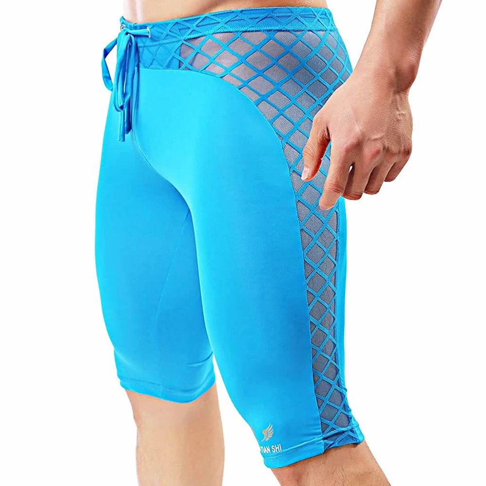 Fitness Men's Long Boxer Underwear Mesh Breathable Short Pants Boxer Shorts Long Leg Trunks Sexy Pouch Sports Fitness Leggings