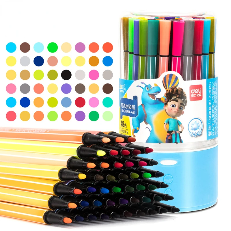 

Washable Watercolor Pen Set Children's Kindergarten Graffiti Crayon Painting Brush 12/18/24/36/48 Color Optional Birthday Gift