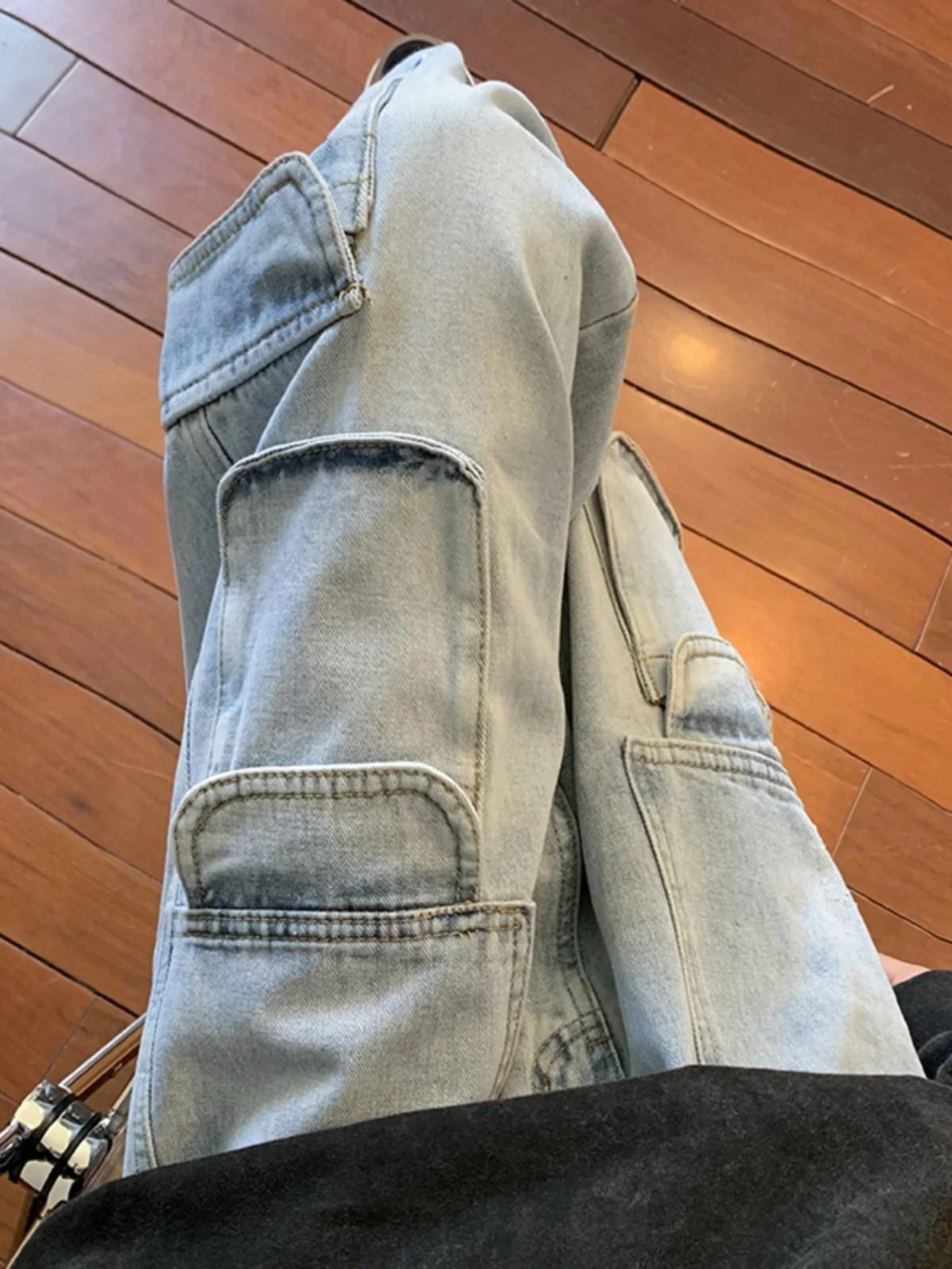 

Loose Straight Leg Men's Workwear Jeans Multiple kets American Sle Casual Faion Urban Youth Anti-Stain Durable