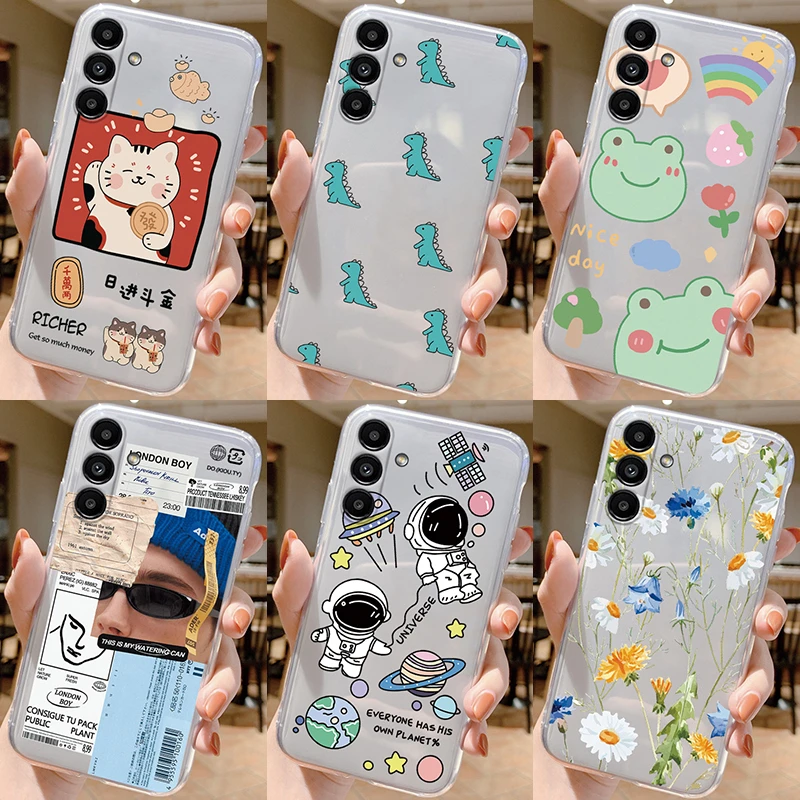 Clear Case For Samsung Galaxy A15 4G 5G Shockproof Cover Cartoon Cute Cat Soft Silicone Fundas For Galaxy A 15 Transparent Coque