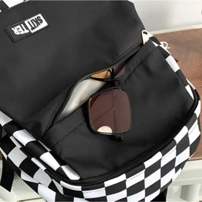 Imagem -05 - Moda Coreano Oxford Pano Mochila Unissex Estudante Rua Tendência Checkerboard Schoolbag Masculino Casual Mochila de Viagem à Prova Impermeável Água