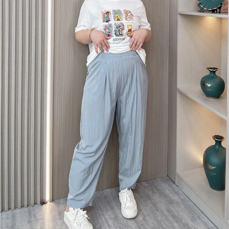 Summer Thin Casual Harem Pants Women 2024 New Plus Size Loose Fold Ankle-Length Pants