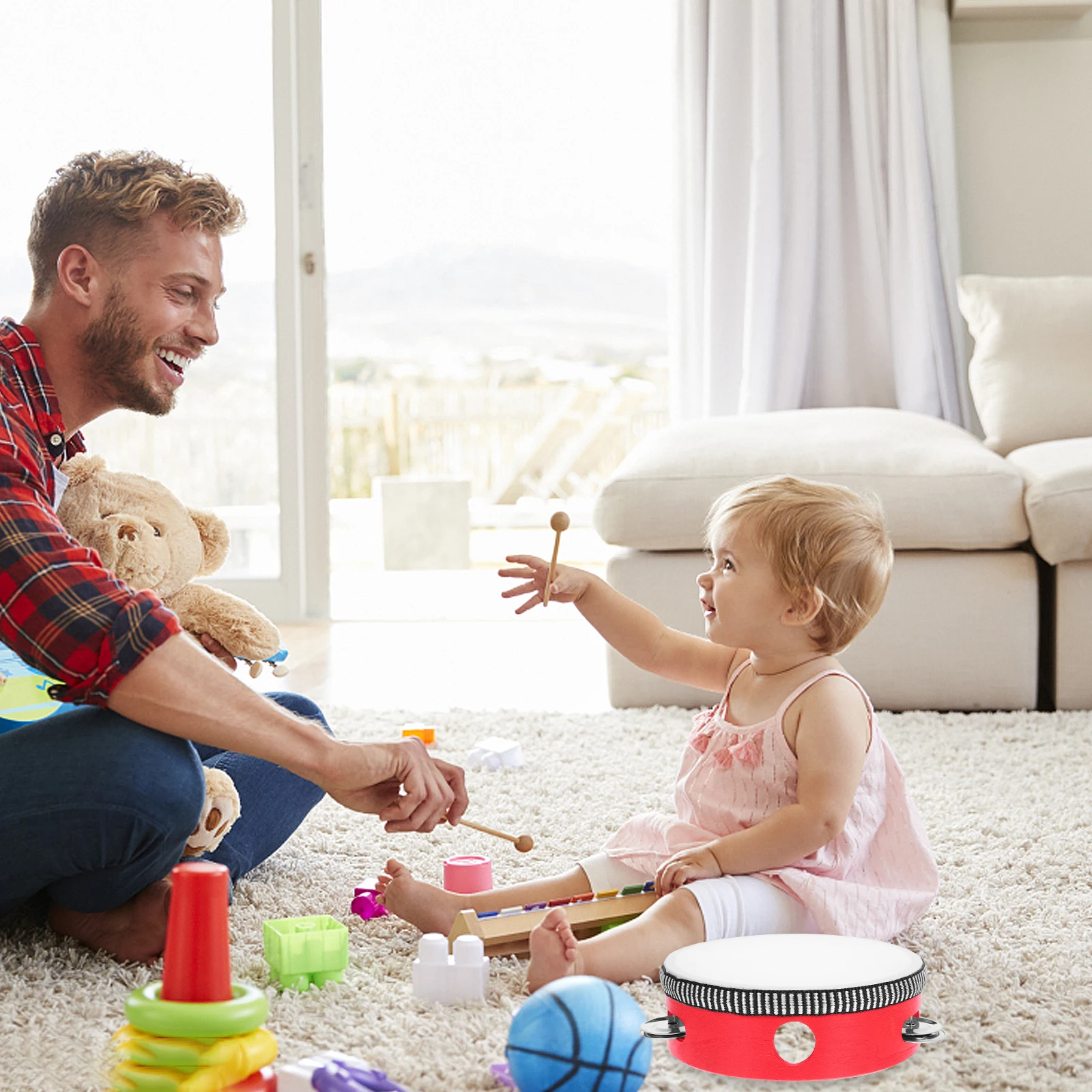

Wooden Tambourine 6 Inch H Tambourine For Kids Red H held Kids Percussion Instrument Musical Toys for Children Adult Beginner