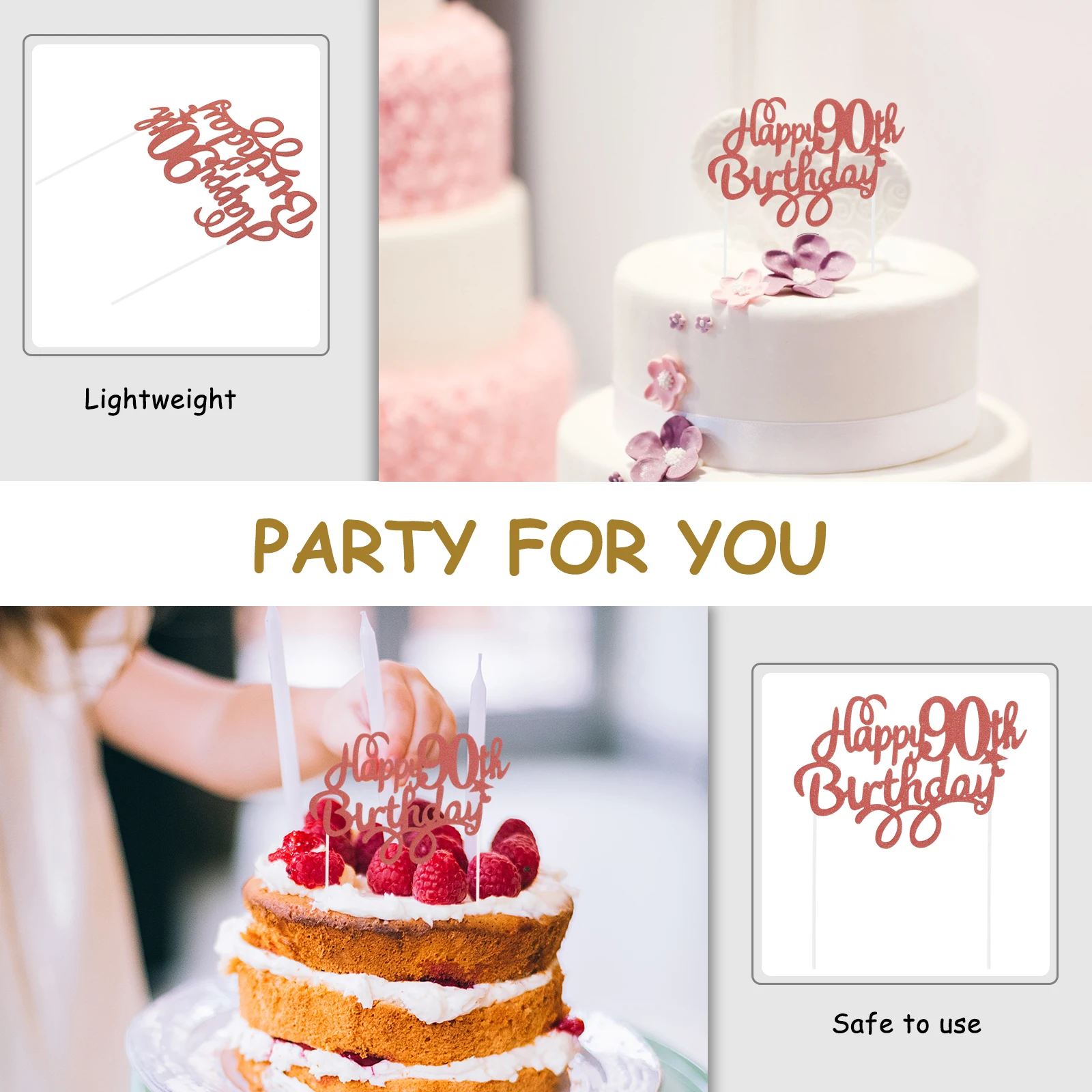

90th Birthday Decorations PVC ABS Cake Toppers Confetti Beautiful Design Party Supplies Cupcake naments Happy Birthday Photo