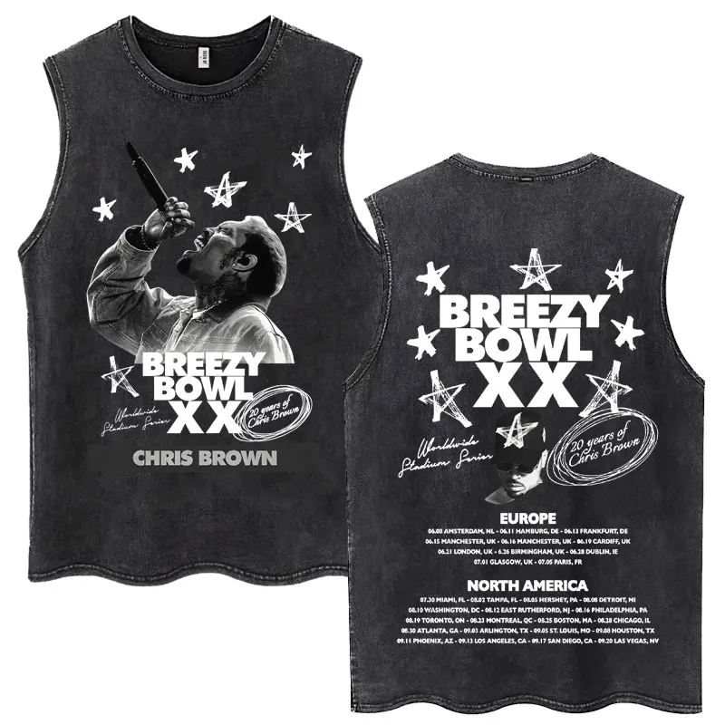 مغني الراب كريس براون بريزي السلطانية XX جولة محب مزدوجة الوجهين 2025 غسلها تانك القمم المشجعين هدية الصيف دافئ الهيب هوب الرجعية سترة للجنسين #3