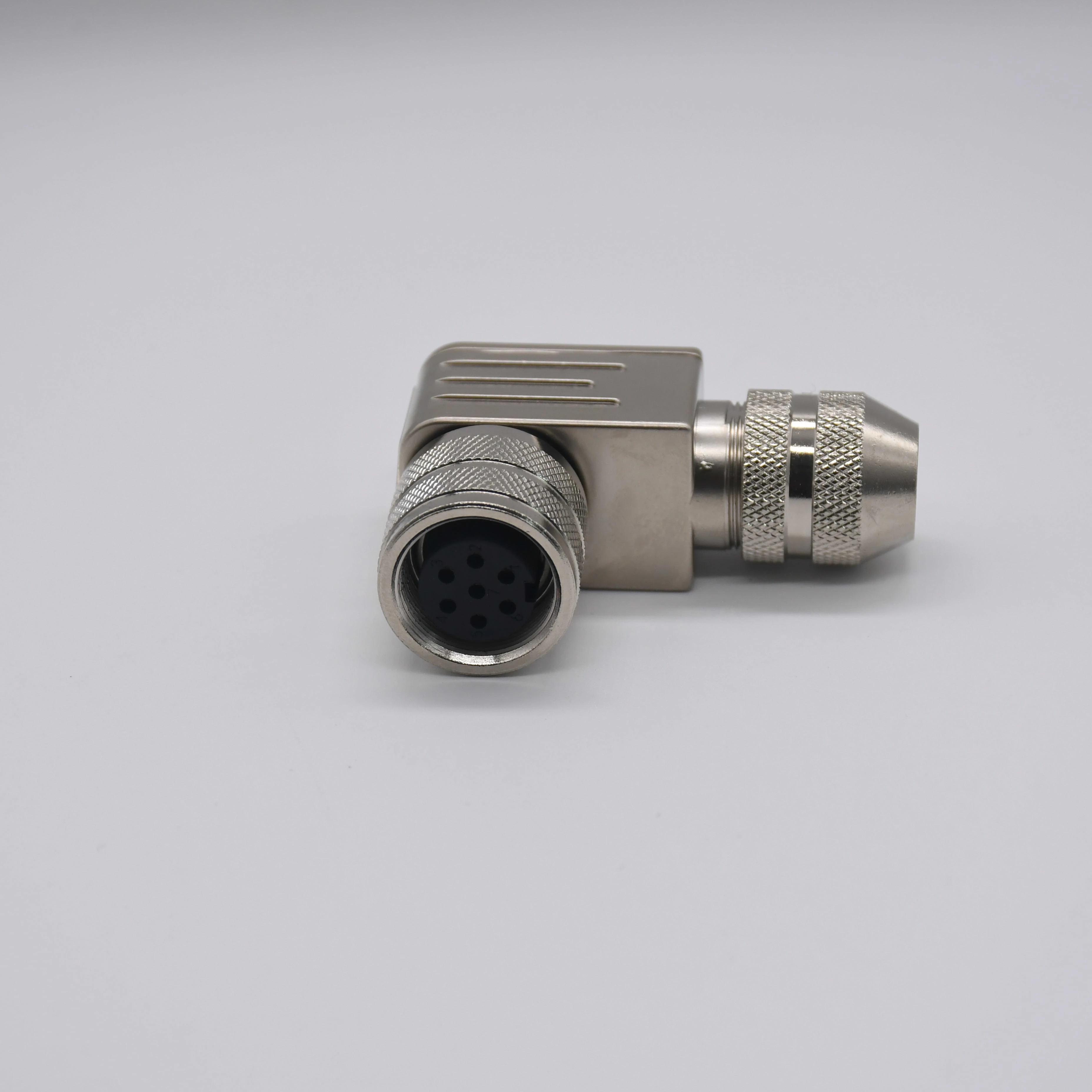 Can Bus M16 7 Position Circular Connector Female A-Coded 90 Degree Copper Alloy Housing Silver Shielded Plug Cable Communication