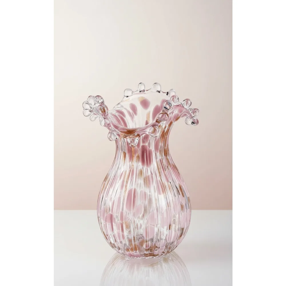 

Handblown Glass Vase with Pink Petal, Modern Art Flower Vase for Home Decor, 8.5 inch Tall Centerpiece
