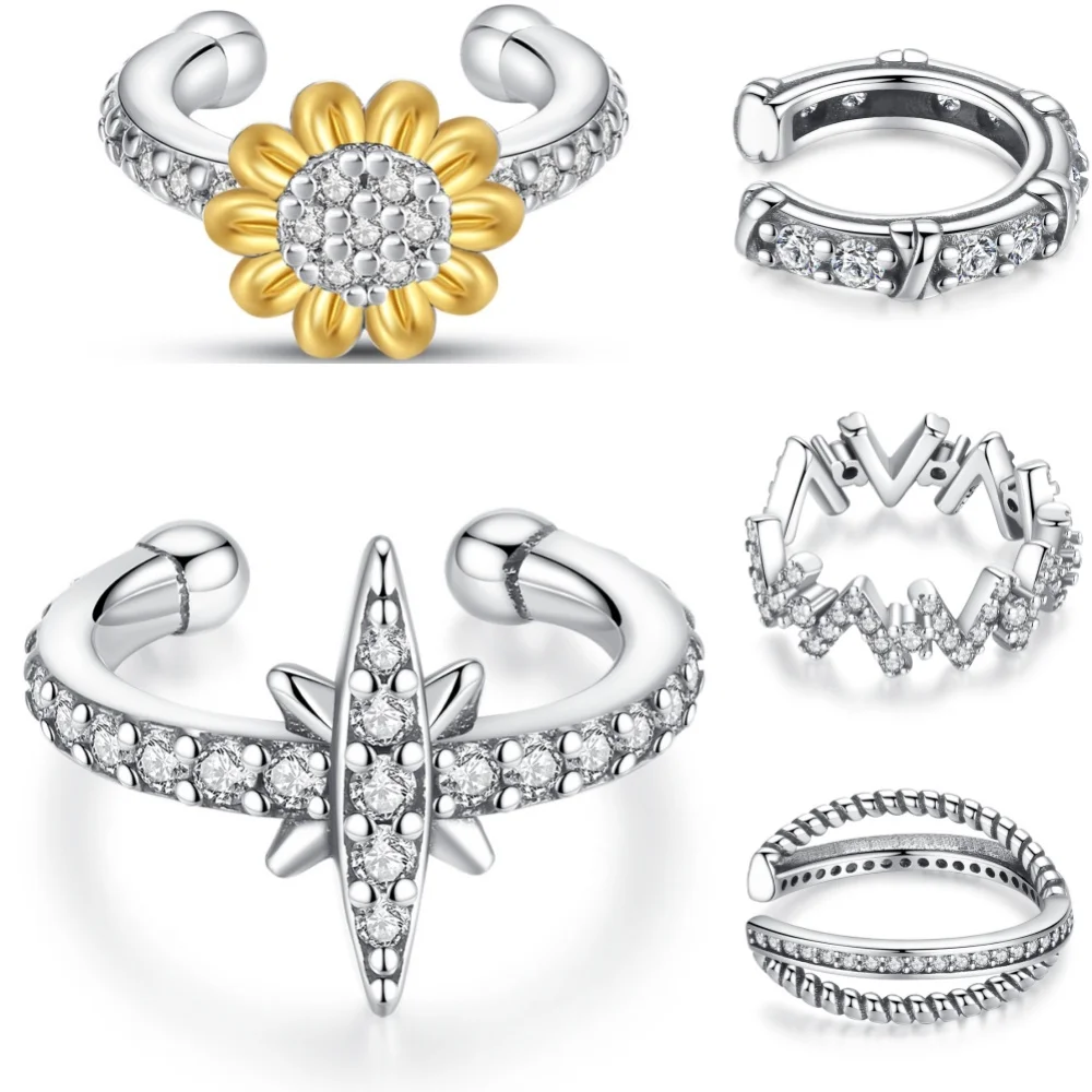 

925 Sterling Silver Geometric Minimalist Series Clip Earrings For Women Fine Ear Cuff Without Piercing Girl Jewelry Earrings