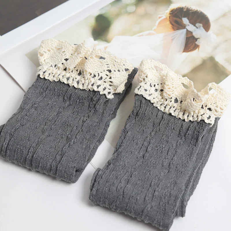 1 Pairs أسود أبيض رمادي الدانتيل فوق جوارب طويلة لوليتا لطيف الحلو العجل الجوارب النسائية منتصف الساق كاواي الفخذ العليا جوارب #3